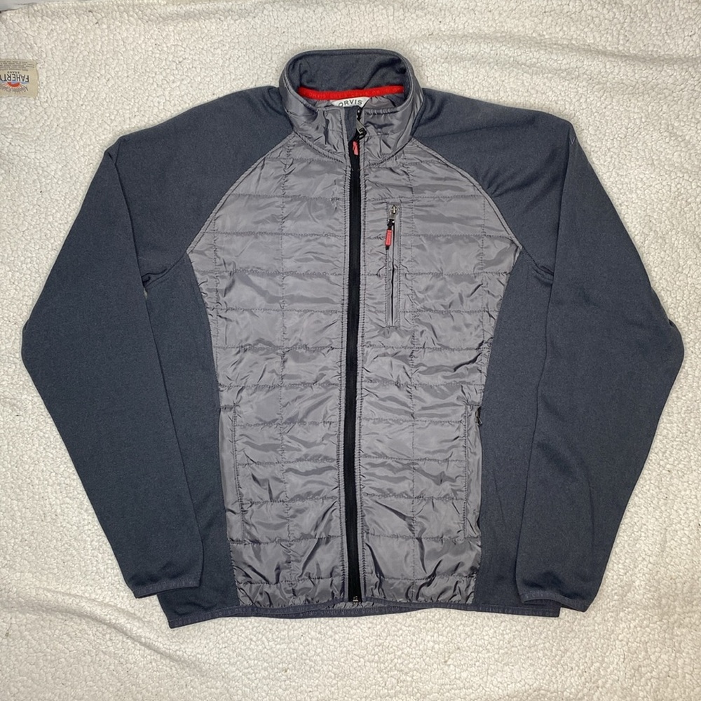 Orvis Mens Charcoal Mixed Media Full Zip Quilted Insulated Jacket: Size Medium